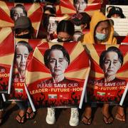 Demonstration till stöd för Aung San Suu Kyi/Arkivbild