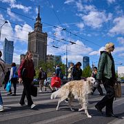 Människor promenerar i centrala Warszawa