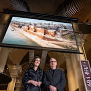 David Chipperfield från David Chipperfield Architects och Hanna Stjärne, vd Nobelstiftelsen. 