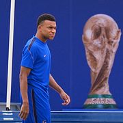Kylian Mbappé under träningen.