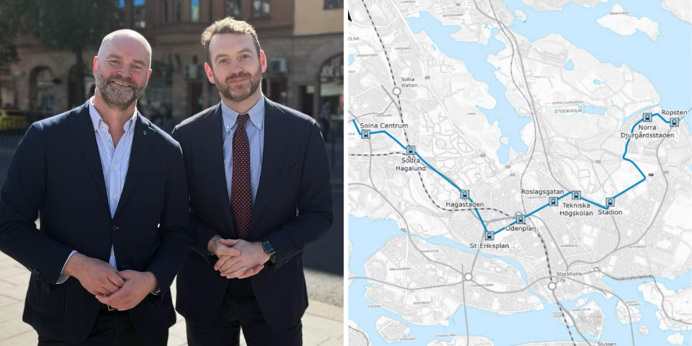 Trafikborgarråden Lars Strömgren (MP) och Jakop Dalunde (MP)/Den tilltänkta spårvägen.