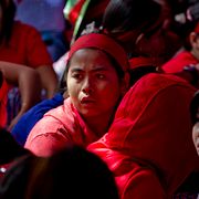 Protesterande arbetare i Myanmar, arkivbild.