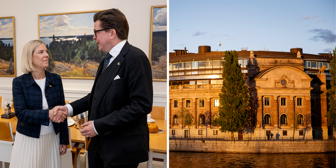 Andersson, Norlén och en bild på riksdagshuset.