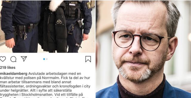 Mikael Damberg och hans nu borttagna inlägg.  Instagram/TT.