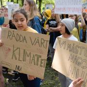 Demonstranter samlas i Humlegården. 