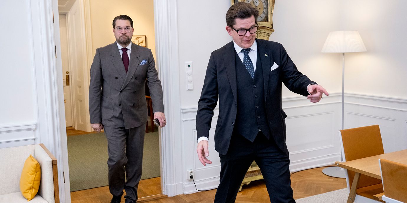 
Riksdagens talman Andreas Norlén och Sverigedemokraternas partiledare Jimmie Åkesson.