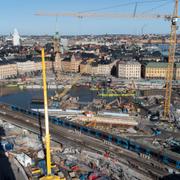 Vy över Gamla stan och bygget av nya Slussen i förgrunden.