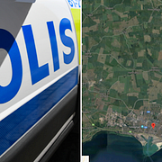 Arkivbild på polisbil och karta över Skåne. 