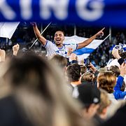IFK Norrköpings Moutaz Neffati jublar efter att ha säkrat det allsvenska avancemanget i fotbollsmatchen i Superettan mellan IFK Norrköping och GIF Sundsvall den 13 oktober 2026 i Norrköping.