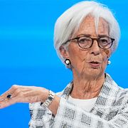ECB-chefen Christine Lagarde på dagens pressträff.