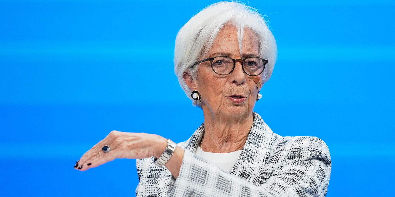 ECB-chefen Christine Lagarde på dagens pressträff.