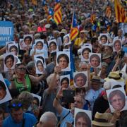 Anhängare till Carles Puigdemont i Barcelona i dag.