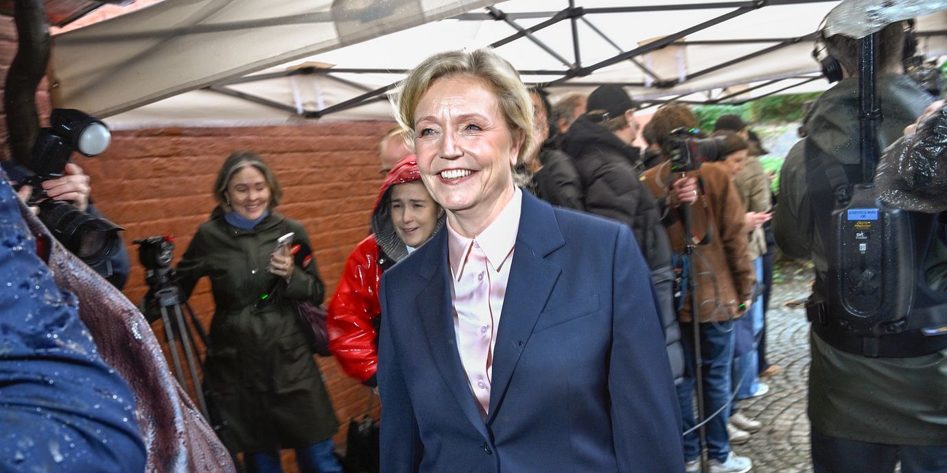 Elisabeth Thand Ringqvist på fyrpartimötet på Lidingö förra veckan.