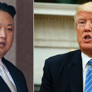 Arkivbilder. Kim Jong-un och Donald Trump.