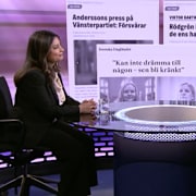 Nooshi Dadgostar och Anders Holmberg i SVT:s Studio. 