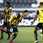 Häckens Ali Youssef jublar efter sitt mål. Det var hans första allsvenska mål i karriären.