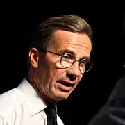 Statsminister Ulf Kristersson (M) efter måndagskvällens partiledardebatt, som arrangerades av Expressen och Dagens Industri partiledardebatt.