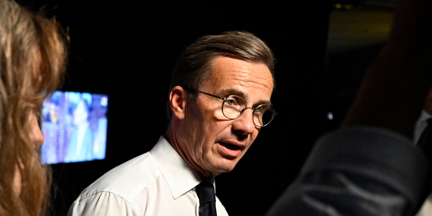 Statsminister Ulf Kristersson (M) efter måndagskvällens partiledardebatt, som arrangerades av Expressen och Dagens Industri partiledardebatt.