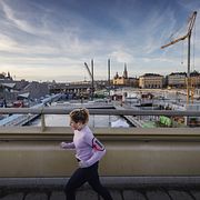 Vy från Slussbron (Guldbron) över Vattentorget.