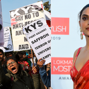 Protester vid  Jawaharlal Nehru University /  Bollywoodstjärnan Deepika Padukone