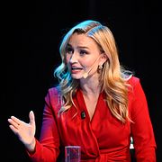 Kristdemokraternas partiledare Ebba Busch (KD) under till Sveriges Radios slutdebatt med partiledarna på Kulturhuset Stadsteatern i Stockholm.