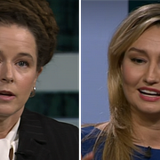Amanda Lind (MP) och Ebba Busch (KD) i kvällens Agenda i SVT.