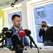 Johan Gustafsson under pressträffen i Biblioteksföreningens lokaler i Stockholm.