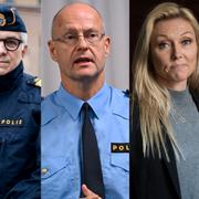 Rikspolischefen Anders Thornberg, före detta regionpolischefen i Stockholm Mats Löfving, Linda Staaf, Noa och polisens externa utredare Runar Viksten. 