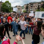 Armeniska oppositionens protester fortsatte på lördagen. 