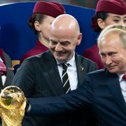 Fifa:s president Gianni Infantino och Rysslands president Vladimir Putin under VM-finalen 2018.