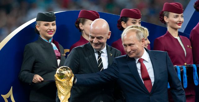Fifa:s president Gianni Infantino och Rysslands president Vladimir Putin under VM-finalen 2018. Svein Ove Ekornesvåg / TT NYHETSBYRÅN