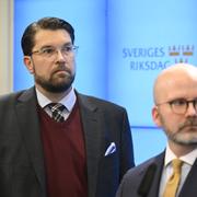 Sverigedemokraternas partiledare Jimmie Åkesson och Charlie Weimers. 