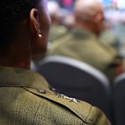 USA:s högsta militära ledning lyssnar när president Donald Trump talar vid Marine Corps Base Quantico på tisdagen den 30 september 2025 i Quantico, Virginia.