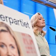 Centerpartiets partiledare Elisabeth Thand Ringqvist (C) presenterar partiets valmanifest och valaffischer.