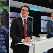 Anna-Lena Lodenius. Jimmie Åkesson (SD), Jonas Sjöstedt (V), Gustav Fridolin (MP) och Stefan Löfven (S) under SVT:s slutdebatt inför valet 2014