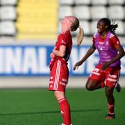 Piteås Emma Viklund jublar vid slutsignal och seger i onsdagens final i Svenska cupen mellan BK Häcken FF och Piteå IF DFF på Bravida Arena. 