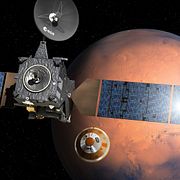Europeiska rymdstyrelsen Esas illustration av när Schiaparelli lämnar moderskeppet för att landa på Mars.