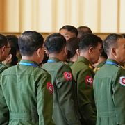 Arkivbild av militärchefer i Myanmar.