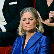Centerpartiets partiledare Elisabeth Thand Ringqvist och Socialdemokraternas partiledare Magdalena Andersson vid Nobelprisutdelningen i Konserthuset i Stockholm, 2025. 