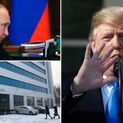 Vladimir Putin/Lokalen där ”Internet Research Agency” tros hålla till/Donald Trump.