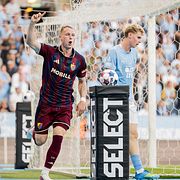 260824 Djurgårdens Kristian Lien jublar efter sitt mål.