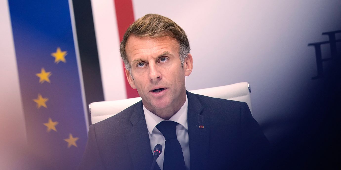 Emmanuel Macron under ett möte på torsdagen. 