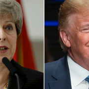 Donald Trump och Theresa May. Arkivbilder.