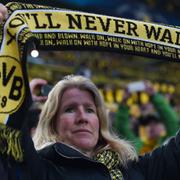 Dortmund-fans på matchen, som spelades i Dortmund på onsdagskvällen. 