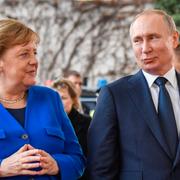 Angela Merkel och Vladimir Putin i dag.