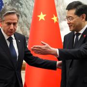 USA:s utrikesminister Antony Blinken träffar Kinas dåvarande utrikesminister Qin Gang i Peking tidigare i somras.  