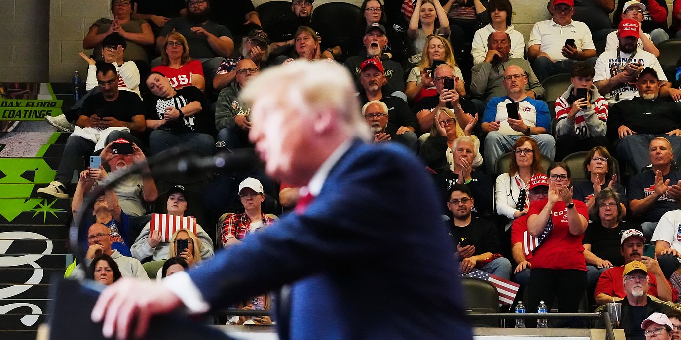 Donald Trump på ett kampanjmöte i Michigan i helgen.