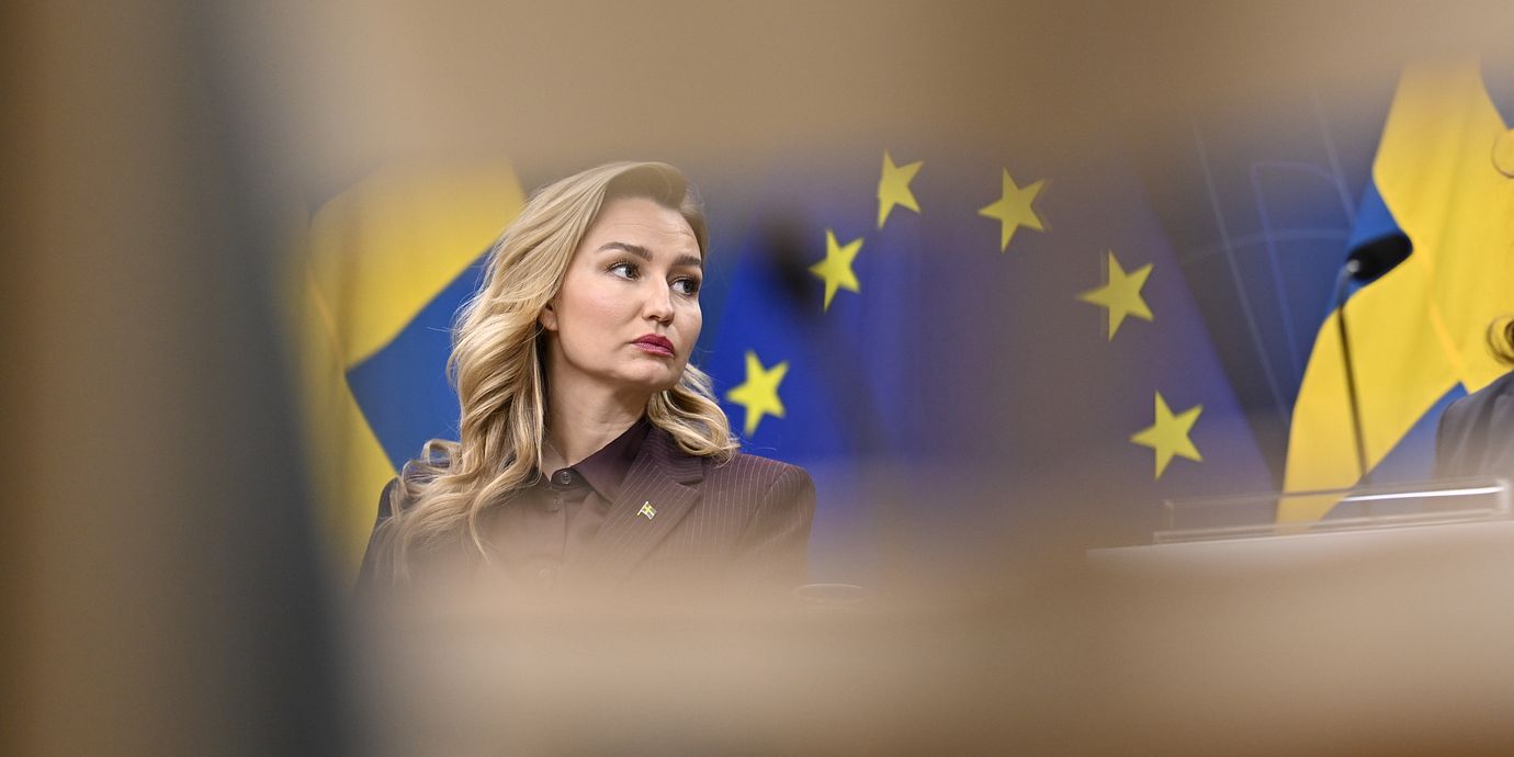 Energi- och näringsminister Ebba Busch (KD) under pressträffen.