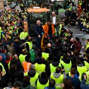Farmers with their tractors attend a massive protest in Pamplona, northern Spain, Friday, Feb. 9, 2024.
