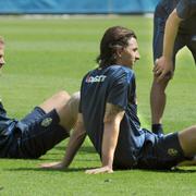 Olof Mellberg och  Zlatan Ibrahimovic på en träning inför landskampen mot Ukraina 2008.
